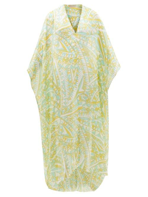 Emilio Pucci - V-neckline Giallo-print Silk Kaftan - Womens - Green Multi
