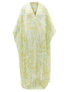 Emilio Pucci - V-neckline Giallo-print Silk Kaftan - Womens - Green Multi