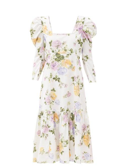 Matchesfashion.com Loveshackfancy - Ellington Floral-print Cotton-corduroy Dress - Womens - White Print