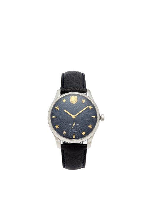 Matchesfashion.com Gucci - G Timeless Leather Automatic Movement Watch - Mens - Navy Silver