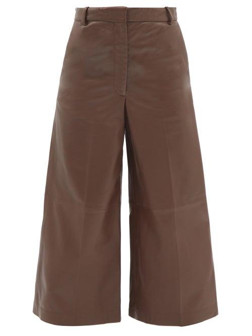 Joseph - Travis Leather Wide-leg Trousers - Womens - Dark Brown