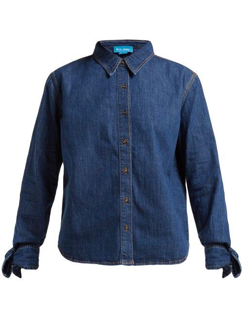 Matchesfashion.com M.i.h Jeans - Larsen Tie Sleeve Denim Shirt - Womens - Dark Blue
