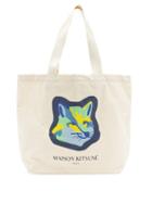 Matchesfashion.com Maison Kitsun - Neon Fox-head Logo-print Canvas Tote Bag - Mens - Cream