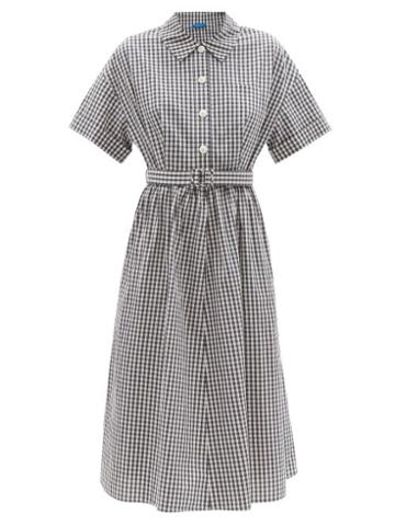 Ladies Rtw Vika 2.0 - Belted Recycled-cotton Gingham Shirt Dress - Womens - Navy
