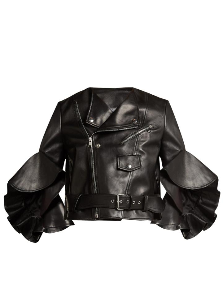 Alexander Mcqueen Ruffled Cropped Leather Jacket