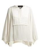 Matchesfashion.com Nili Lotan - Rena Gathered Sleeve Silk Blouse - Womens - Ivory