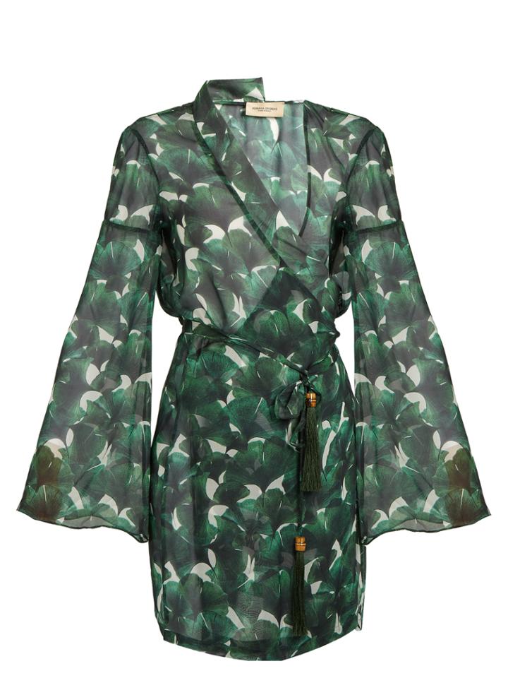 Adriana Degreas Ginko-leaf Print Silk-chiffon Wrap Kaftan