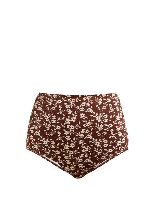 Matchesfashion.com Dodo Bar Or - Jenna Floral Print High Rise Bikini Briefs - Womens - Burgundy Print