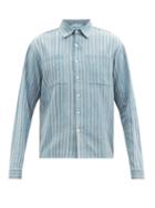 11.11 / Eleven Eleven - Patch-pocket Striped-voile Shirt - Mens - Blue Stripe