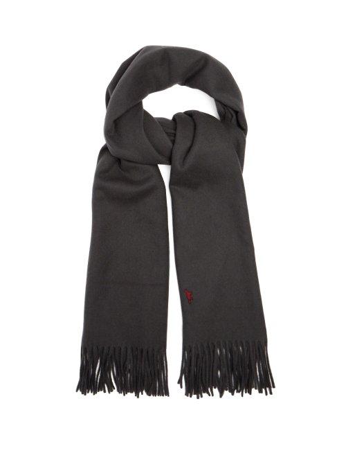 Matchesfashion.com Maison Kitsun - Logo Embroidered Wool Scarf - Mens - Grey