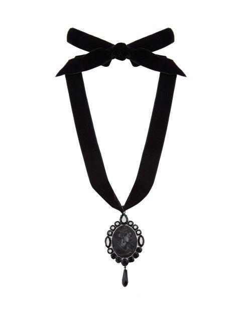 Matchesfashion.com Miu Miu - Cameo Pendant Velvet Necklace - Womens - Black