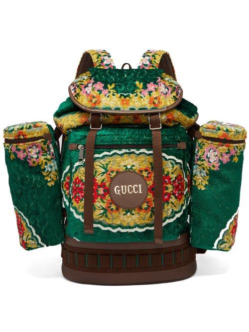 Matchesfashion.com Gucci - Floral Jacquard Velvet Drawstring Backpack - Mens - Green