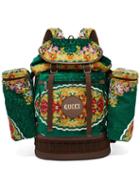 Matchesfashion.com Gucci - Floral Jacquard Velvet Drawstring Backpack - Mens - Green