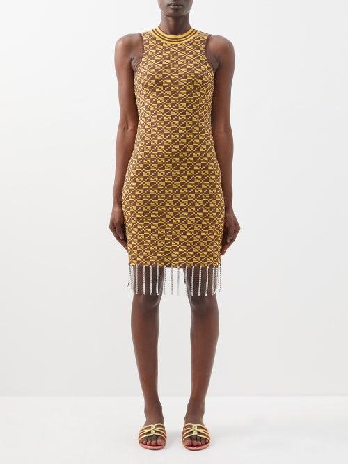 Dodo Bar Or - Kim Geometric-jacquard Crystal-trimmed Mini Dress - Womens - Brown Multi