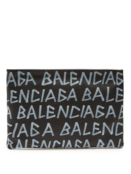 Matchesfashion.com Balenciaga - Carry Clip M Grained Leather Pouch - Mens - Black