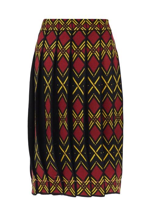 Chopova Lowena - Diamond-jacquard Pleated Midi Skirt - Womens - Red Multi