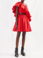 Alexander Mcqueen - One-shoulder Ruffled Faille Mini Dress - Womens - Red