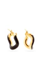 Matchesfashion.com Charlotte Chesnais - Wave Enamel & 18kt Gold-vermeil Hoop Earrings - Womens - Black Gold
