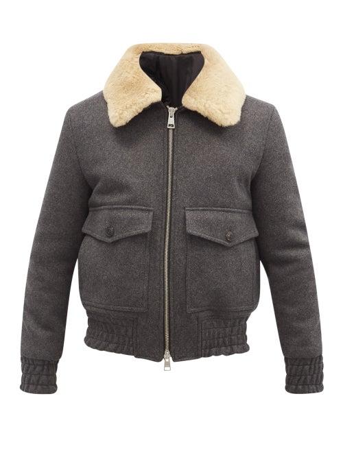 Matchesfashion.com Ami - Shearling-collar Wool-blend Bomber Jacket - Mens - Grey