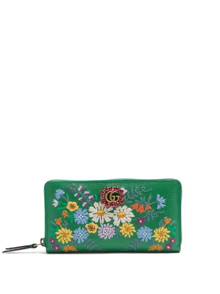 Gucci Floral-embroidered Gg Leather Wallet