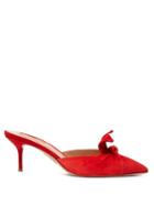 Matchesfashion.com Aquazzura - Deneuve 60 Bow Embellished Suede Mules - Womens - Red