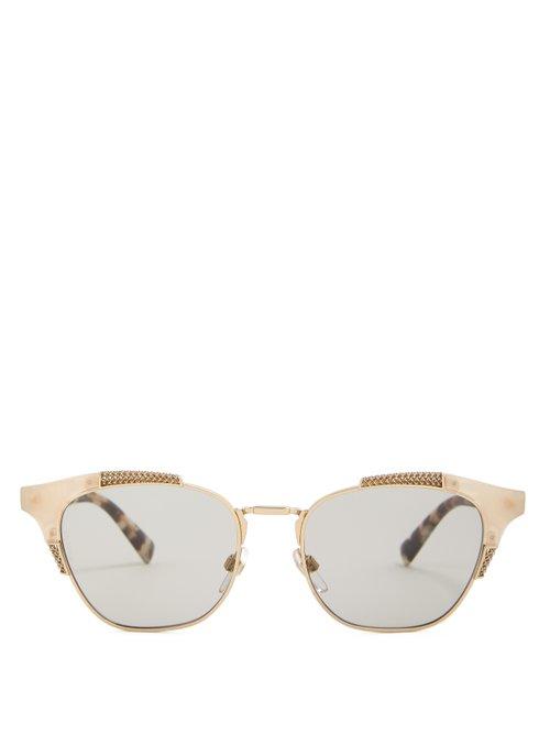 Matchesfashion.com Valentino - Cat Eye Metal And Acetate Sunglasses - Womens - Ivory