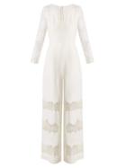 Matchesfashion.com Huishan Zhang - Faye Lace Panelled Wool Crepe Jumpsuit - Womens - White