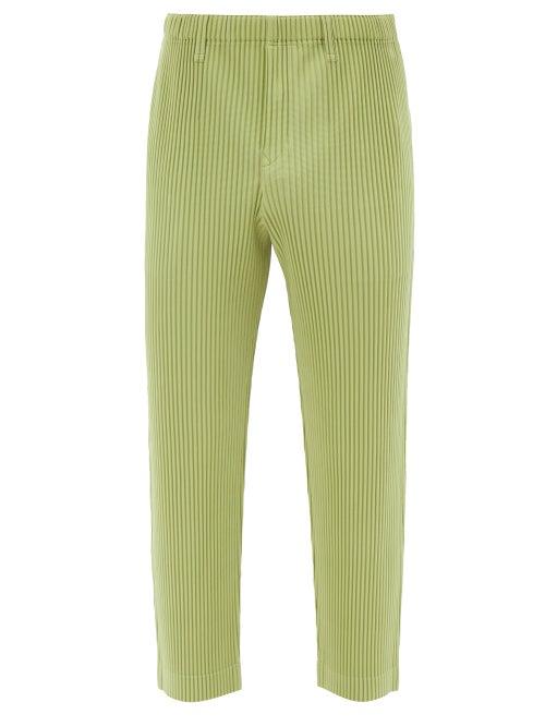 Homme Pliss Issey Miyake - Technical-pleated Straight-leg Trousers - Mens - Light Green