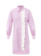 Matchesfashion.com Msgm - Ruffled Striped Cotton-blend Shirt Dress - Womens - Pink Stripe