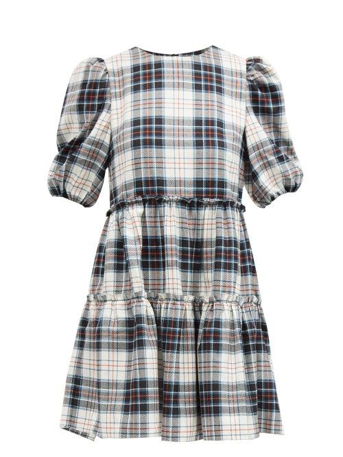 Matchesfashion.com Shrimps - Smith Checked Wool Mini Dress - Womens - Black Multi