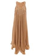 Matchesfashion.com Mes Demoiselles - Francesca Crocheted V-neck Gauze Midi Dress - Womens - Brown