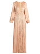 Maria Lucia Hohan Ambra Long-sleeved Silk-tulle Pleated Gown