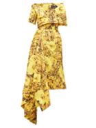 Matchesfashion.com Richard Quinn - Abstract Sunflower Print Asymmetric Satin Dress - Womens - Yellow Multi