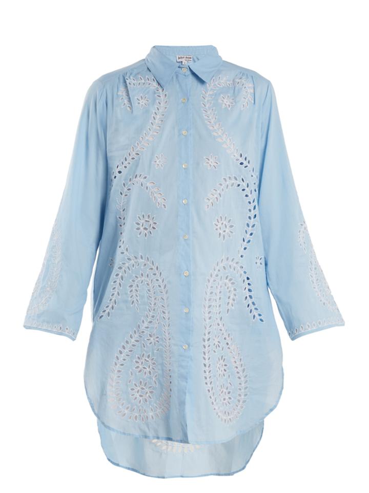 Juliet Dunn Embroidered Paisley Cut-out Cotton Shirtdress