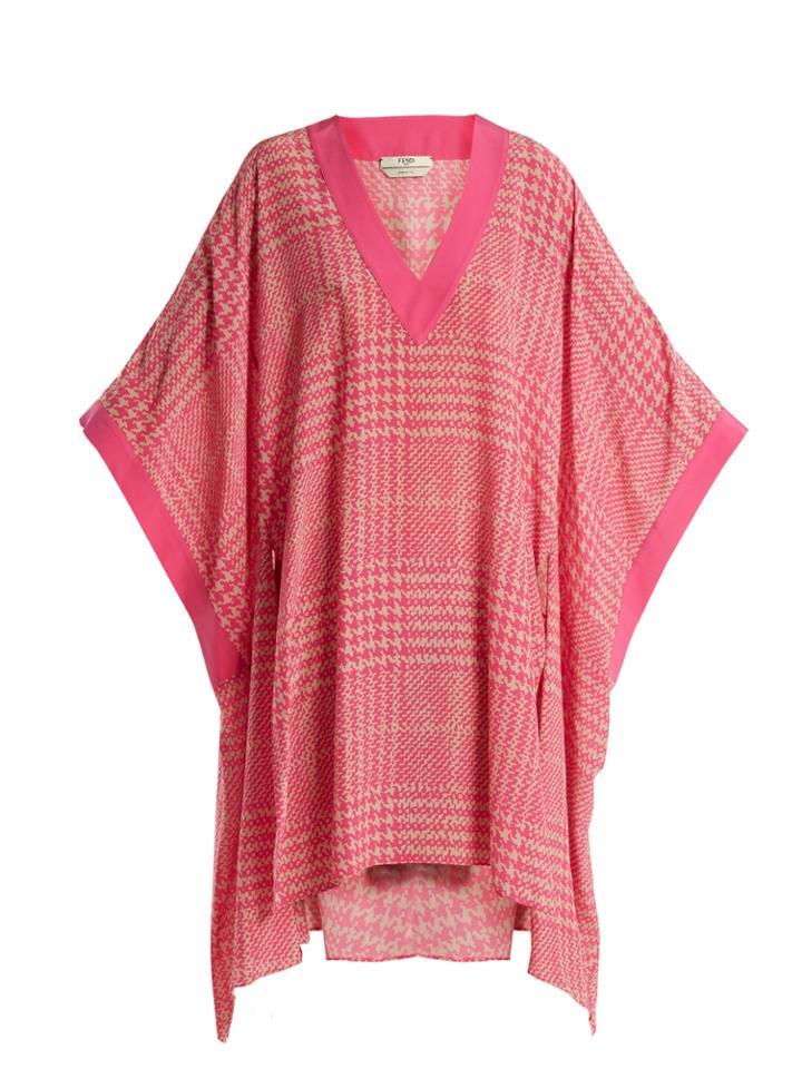Fendi Prince Of Wales-checked Print Silk-crepe Kaftan