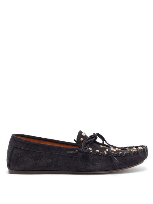 Matchesfashion.com Isabel Marant - Foggia Studded Suede Moccasins - Womens - Black
