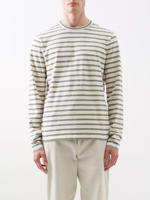 Officine Gnrale - Irreg Striped Organic-cotton Long-sleeved T-shirt - Mens - Navy Stripe