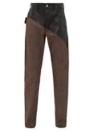 Matchesfashion.com Bottega Veneta - Bonded Leather-panel Cotton Jeans - Mens - Brown