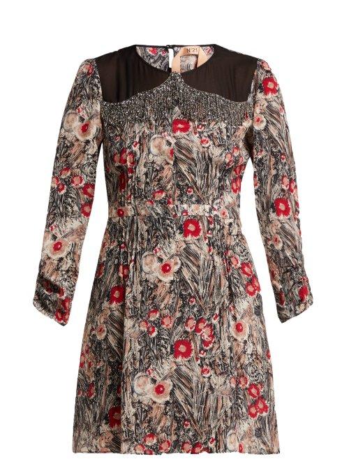 Matchesfashion.com No. 21 - Floral Print Embellished Silk Mini Dress - Womens - Red Multi