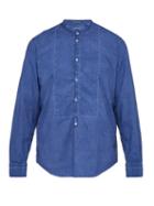 Matchesfashion.com Massimo Alba - Grandad Collar Half Button Striped Cotton Shirt - Mens - Blue