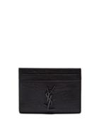 Matchesfashion.com Saint Laurent - Monogram Crocodile-effect Leather Cardholder - Mens - Black
