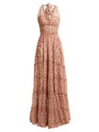 Luisa Beccaria Rose-print Ruffle-trimmed Halterneck Gown