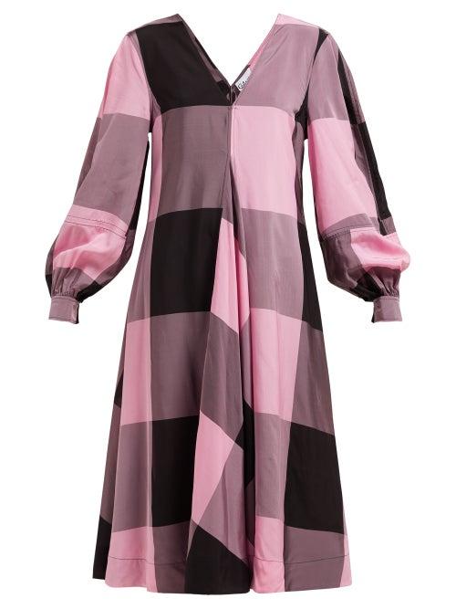 Matchesfashion.com Ganni - Checked Chiffon Dress - Womens - Pink Multi
