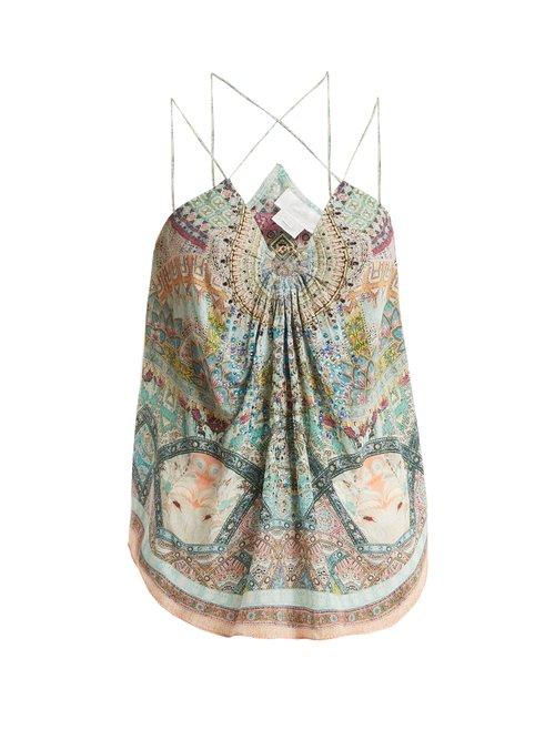 Matchesfashion.com Camilla - Sisters Of The Marigold Silk Cami Top - Womens - Green Multi
