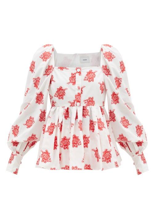 Matchesfashion.com Erdem - Noria Balloon-sleeve Rose Fil Coup Blouse - Womens - Red White