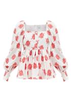 Matchesfashion.com Erdem - Noria Balloon-sleeve Rose Fil Coup Blouse - Womens - Red White