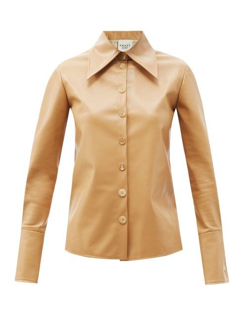 Matchesfashion.com A.w.a.k.e. Mode - Point-collar Faux-leather Shirt - Womens - Beige
