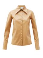 Matchesfashion.com A.w.a.k.e. Mode - Point-collar Faux-leather Shirt - Womens - Beige
