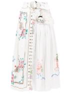 Matchesfashion.com Chopova Lowena - Belted Embroidered Recycled-linen Midi Skirt - Womens - White Multi