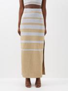 Paco Rabanne - Striped Lam Midi Skirt - Womens - Gold Silver